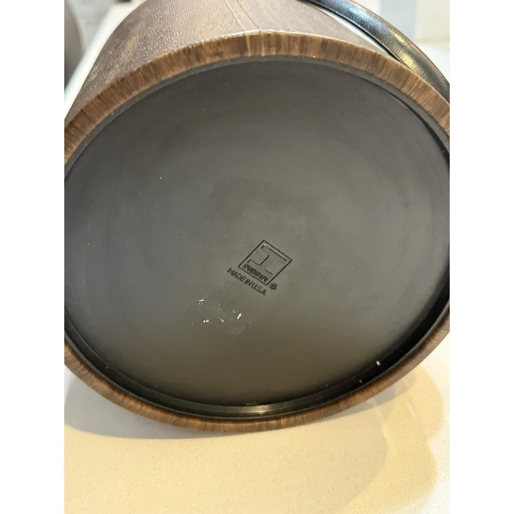Vintage‎ Irvinware MCM Ice Bucket Faux Leather Wood Grain Lidded USA Made